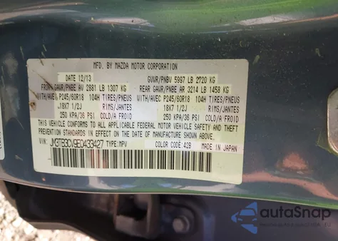 2014 Mazda Cx-9 Touring z USA, uszkodzony, nr VIN JM3TB3CV9E0433427